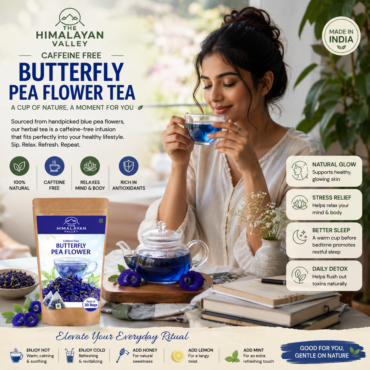The Himalayan Valley Butterfly Pea Flower Powder Blue Bags (30 Bags)